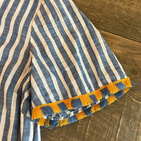 Talbots Pacific Stripe Fringe Sleeve Top Size Medium - Picture 6 of 8